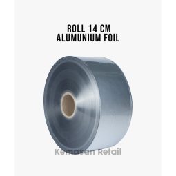 Roll Plastik Kemasan Aluminium Foil Silver lebar 14cm x 1000m 80 micron