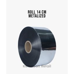 Roll Plastik Kemasan Metalis MPET Silver lebar 14cm x 1000m 62 micron