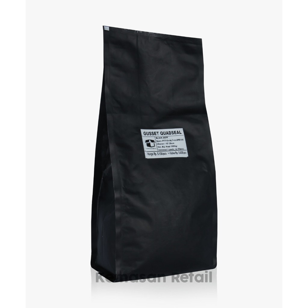 Kemasan Gusset Quadseal Aluminium Hitam Doff 15x39 1000g - Image 4