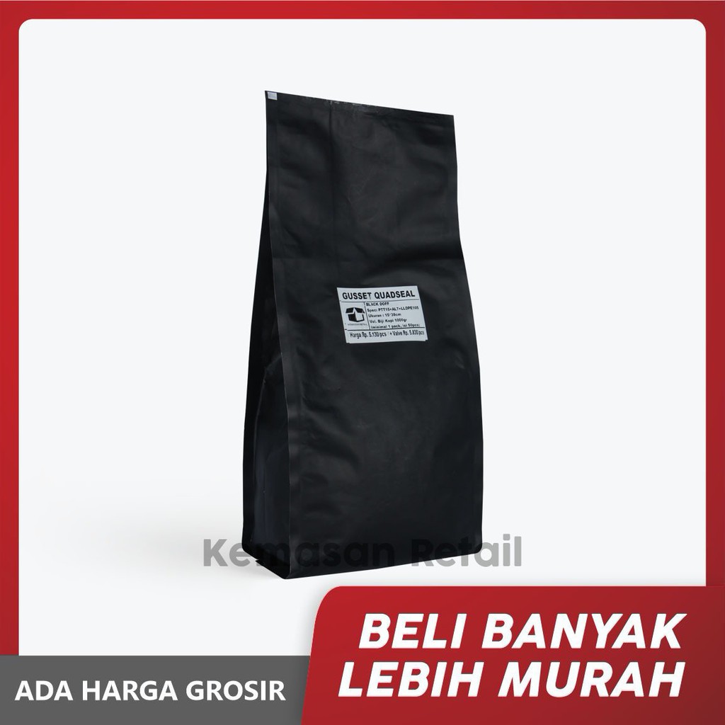 Kemasan Gusset Quadseal Aluminium Hitam Doff 15x39 1000g - Image 2