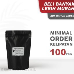 Kemasan Standing Pouch Zipper Hitam Doff 13x20 250gr HX