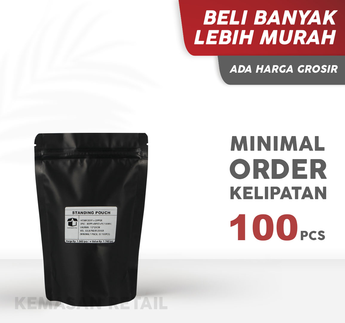 Kemasan Standing Pouch Zipper Hitam Doff 13x20 250gr HX