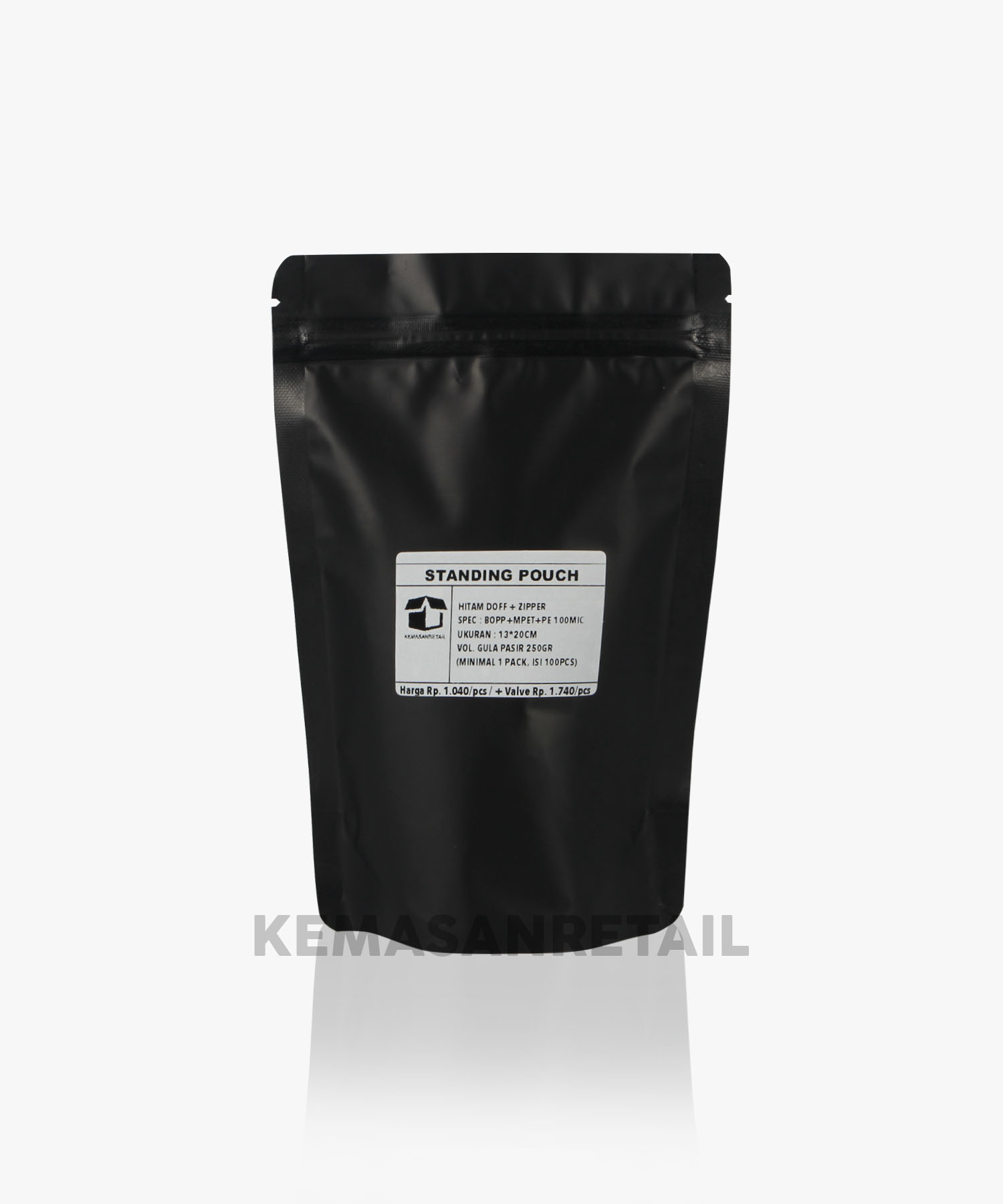 Kemasan Standing Pouch Zipper Hitam Doff 13x20 250gr HX - Image 2
