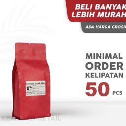 Kemasan Gusset Quadseal Aluminium Merah Doff 9.5X26 250g
