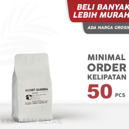 Kemasan Gusset Quadseal Aluminium Putih Doff 8.5x21 100g