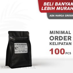 Kemasan Flat Bottom Hitam Doff Zipper Pouch 10x15cm 250gr Import