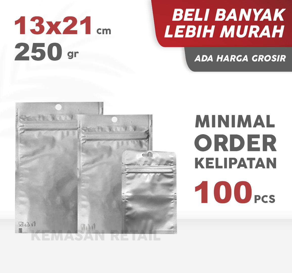 Kemasan Kantong Sachet Bag Aluminium Zipper 13x21 250gr
