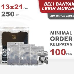 Kemasan Kantong Sachet Bag Transmet Kombinasi Zipper 13x21 250gr