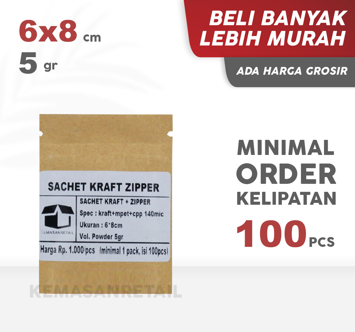 Kemasan Kantong Sachet Coklat Kraft Zipper 6x8