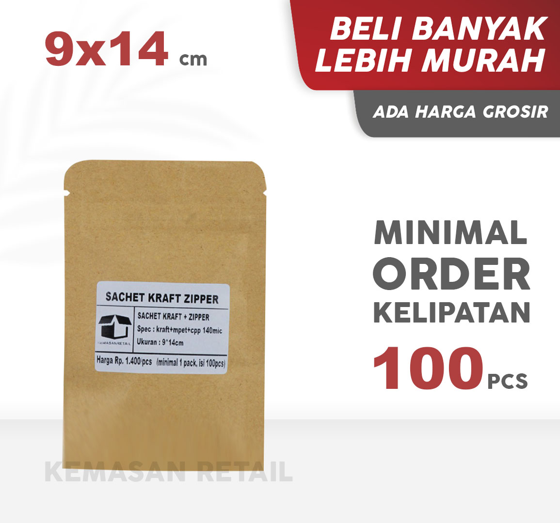 Kemasan Kantong Sachet Coklat Kraft Zipper 9x14