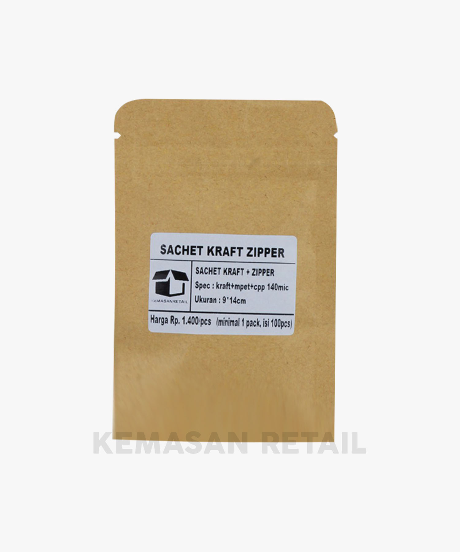 Kemasan Kantong Sachet Coklat Kraft Zipper 9x14 - Image 2