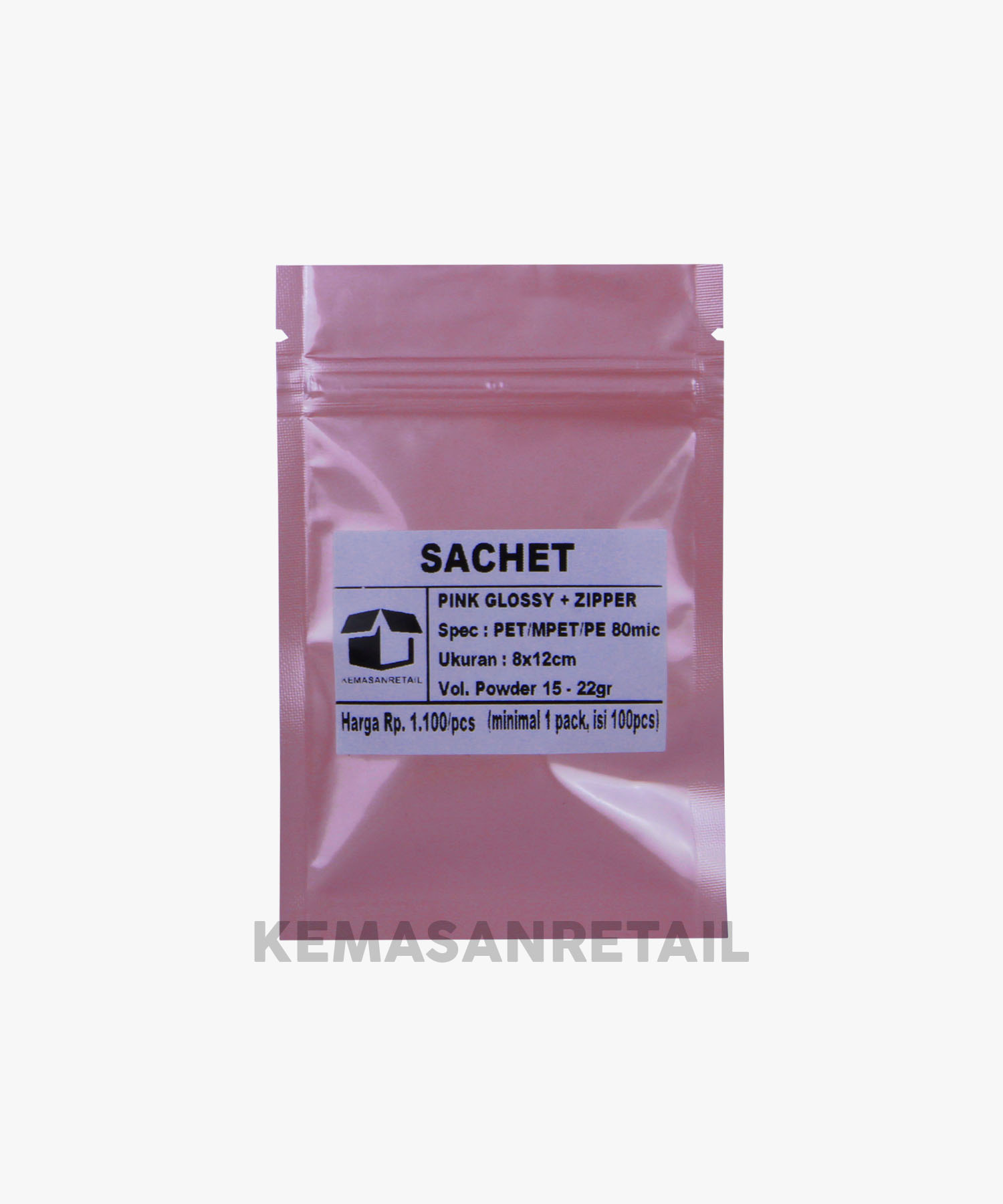 Kemasan Kantong Sachet Zipper Pink Glossy 8x12 - Image 2