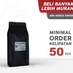 Kemasan Gusset Quadseal Aluminium Hitam Doff 9.5x26 250g