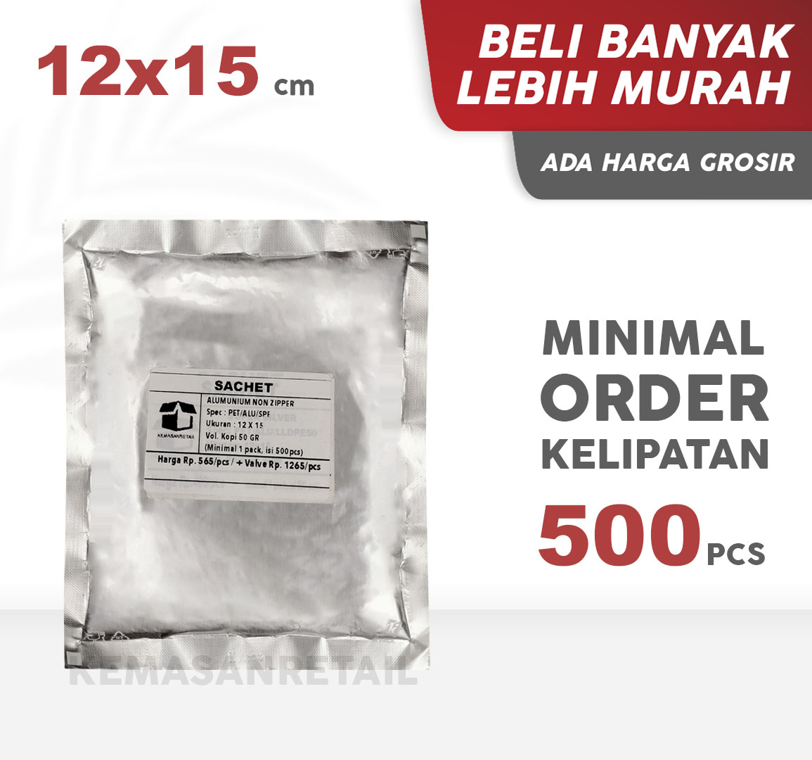 Kemasan Kantong Sachet Bag Aluminium Padat Spesial Silver 12x15 50g