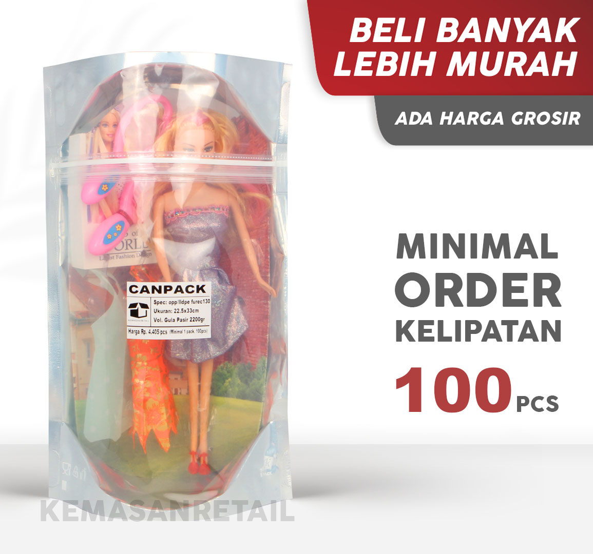Kemasan Standing Pouch Canpack Transmet Kombinasi Zipper 22.5X33 2200g