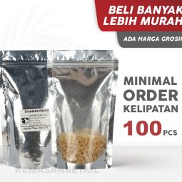 Kemasan Standing Pouch Transmet Kombinasi Silver Zipper 14x22 500g