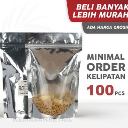 Kemasan Standing Pouch Transmet Kombinasi Silver Zipper 16x24 750g