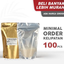 Kemasan Standing Pouch Transmet Kombinasi Zip Gold 13x20 250gr