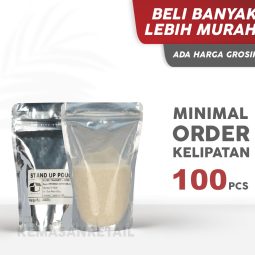 Kemasan Standing Pouch Transmet Kombinasi Zip SILVER 9x15 150gr
