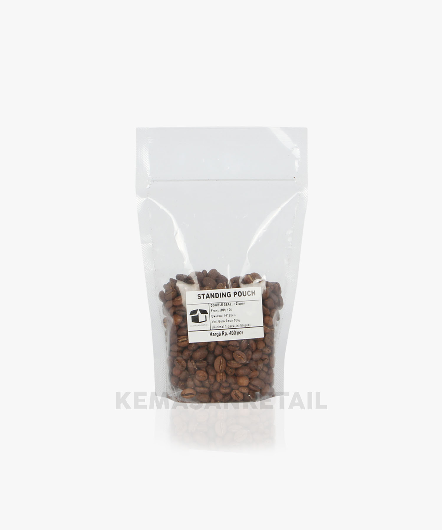 Kemasan Standing Pouch STP Klip Zipper PP Bening Double Seal 14x22 500g - Image 2