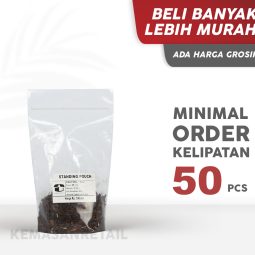 Kemasan Standing Pouch STP Klip Zipper PP Bening Single Seal 12x20 250g