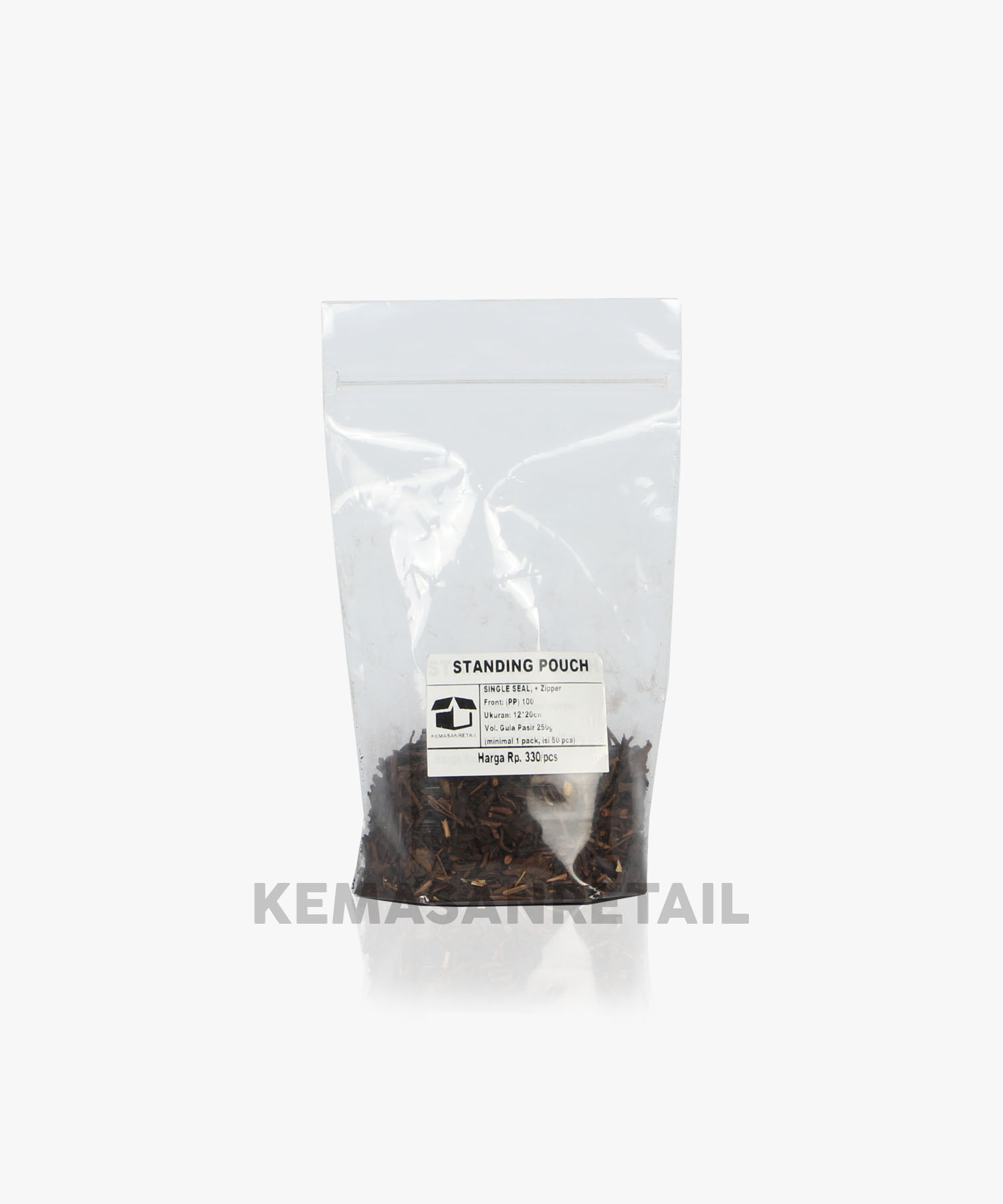 Kemasan Standing Pouch STP Klip Zipper PP Bening Single Seal 12x20 250g - Image 2