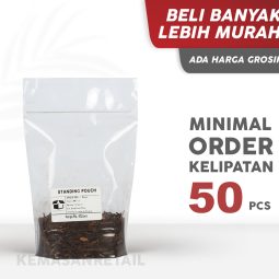 Kemasan Standing Pouch STP Klip Zipper PP Bening Single Seal 14x22 500g