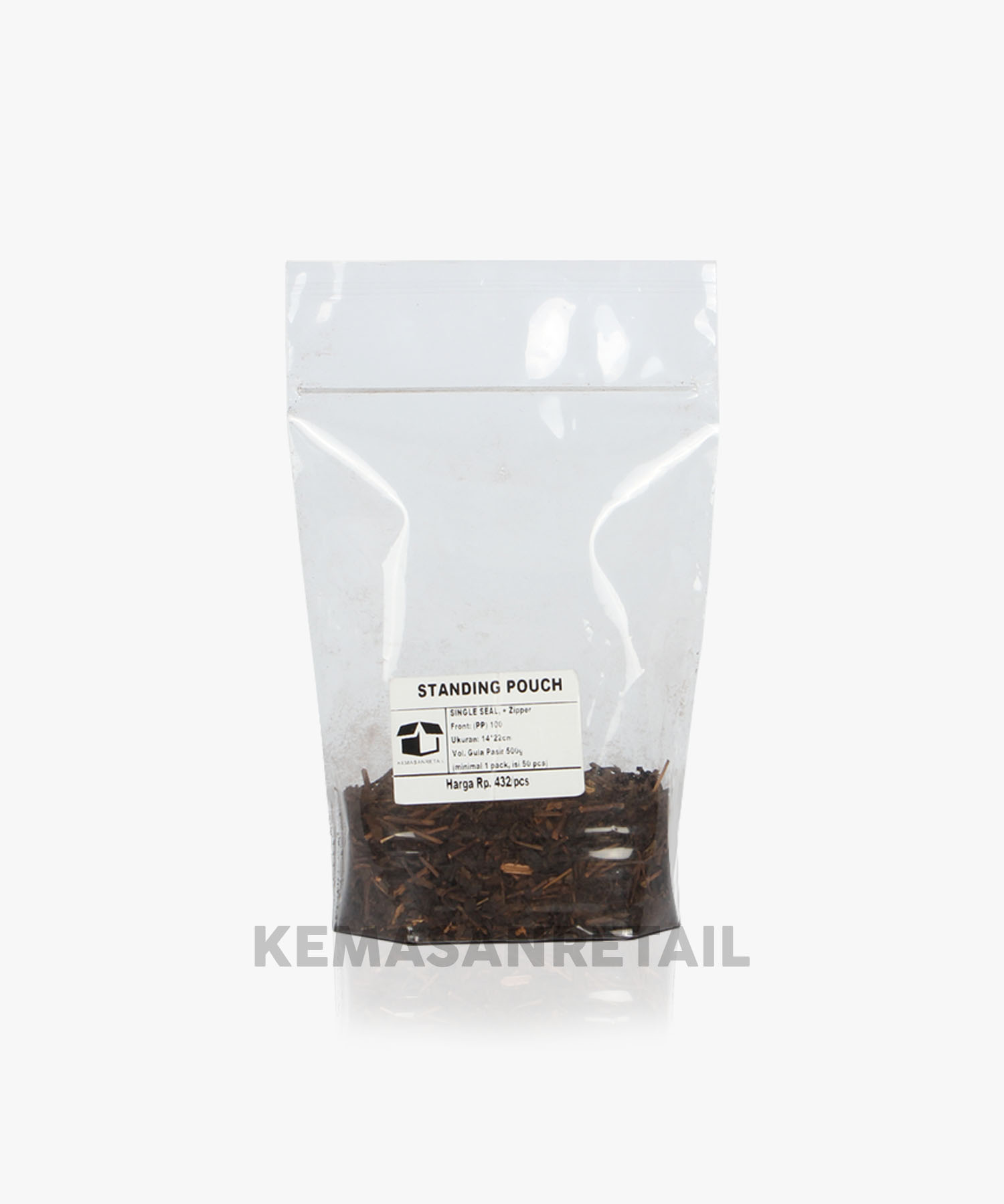 Kemasan Standing Pouch STP Klip Zipper PP Bening Single Seal 14x22 500g - Image 2
