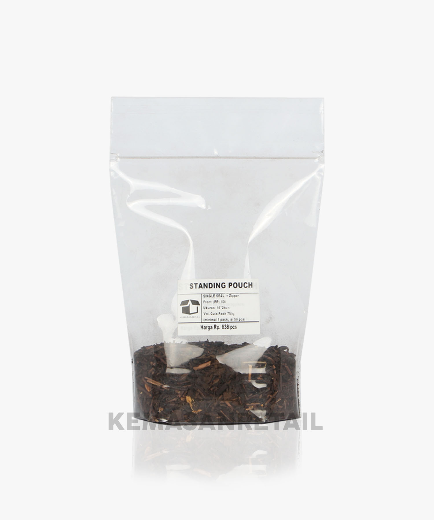 Kemasan Standing Pouch STP Klip Zipper PP Bening Single Seal 16x24 750g - Image 2