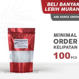 Kemasan Standing Pouch Window Zipper Merah Glossy 12x20 250gr