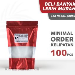 Kemasan Standing Pouch Window Zipper Merah Glossy 14x22 500gr