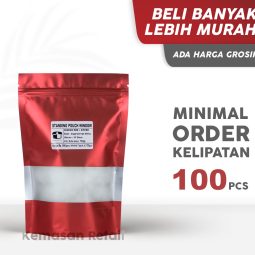 Kemasan Standing Pouch Window Zipper Merah Glossy 16x24 750gr