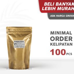 Kemasan Standing Pouch Alumunium Gold Glossy Zipper 14x23cm 500gr PC