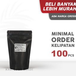 Kemasan Standing Pouch Alumunium Hitam Doff Zipper 13x20.5cm 250gr PC