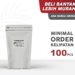 Kemasan Standing Pouch Alumunium Putih Doff Zipper 14x23cm 500gr PC