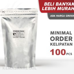 Kemasan Standing Pouch Alumunium Silver Glossy Zipper 18x29cm 1000gr PC
