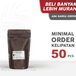 Kemasan Standing Pouch Aluminium Coklat Doff Zipper 12x20 100g