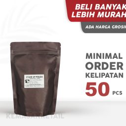 Kemasan Standing Pouch Aluminium Coklat Doff Zipper 16x23 250g