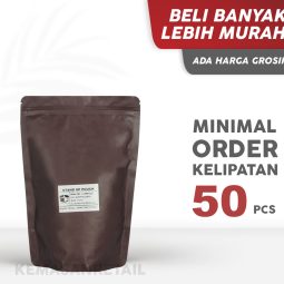 Kemasan Standing Pouch Aluminium Coklat Doff Zipper 19x27 500g