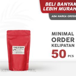 Kemasan Standing Pouch Aluminium Merah Doff Zipper 12x20 100g