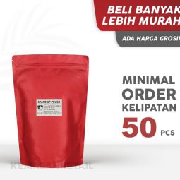 Kemasan Standing Pouch Aluminium Merah Doff Zipper 19x27 500g