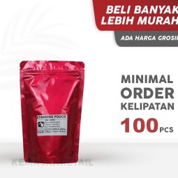 Kemasan Standing Pouch Aluminium Merah Glossy Zipper 13x20 250gr