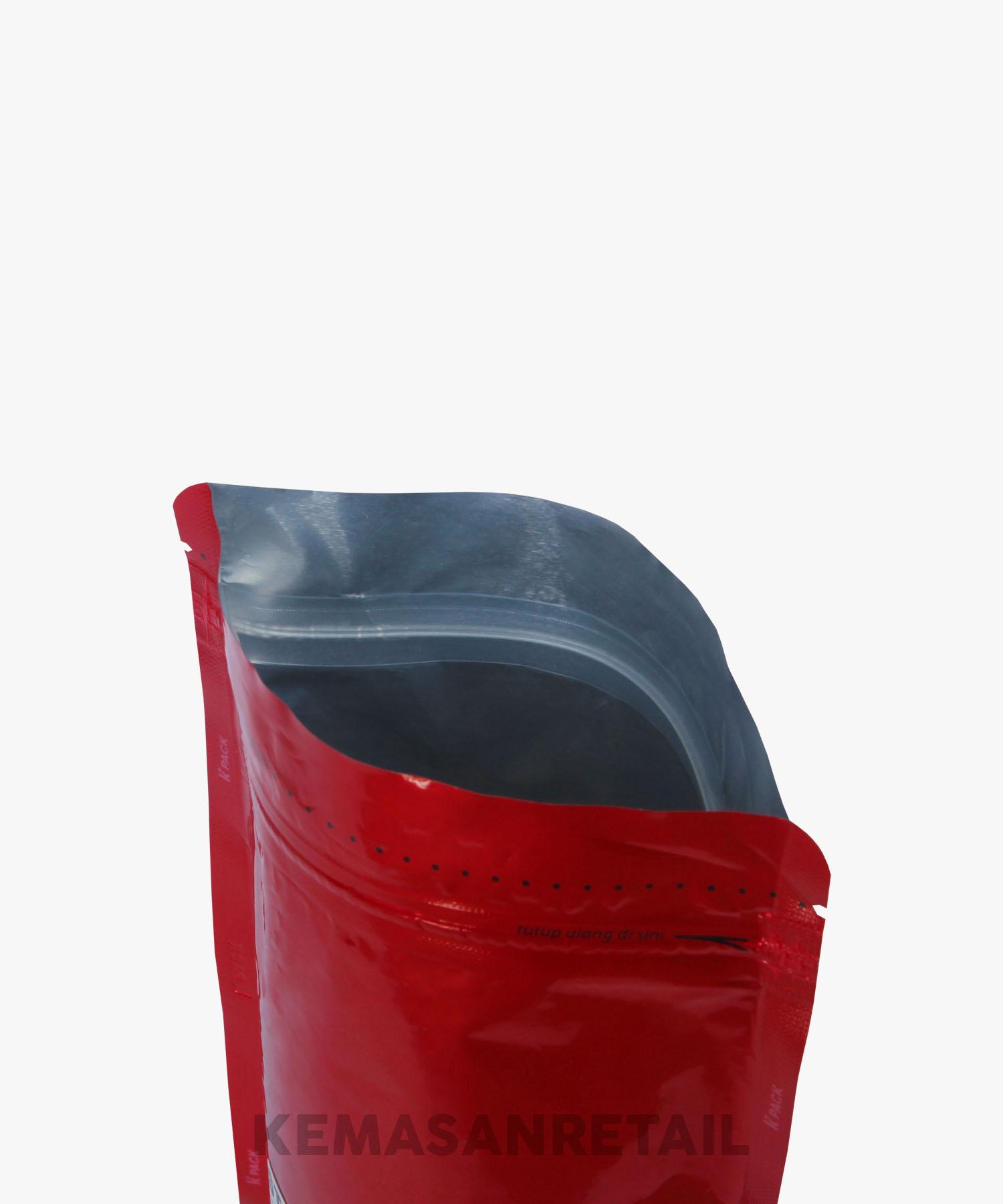 Kemasan Standing Pouch Aluminium Merah Glossy Zipper 13x20 250gr - Image 4