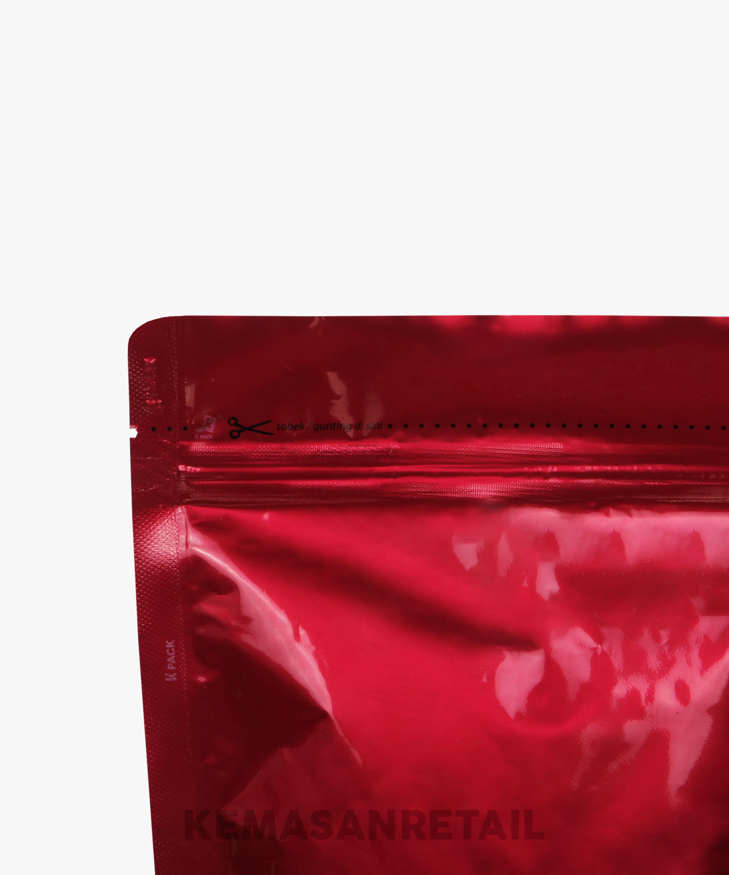 Kemasan Standing Pouch Aluminium Merah Glossy Zipper 13x20 250gr - Image 5
