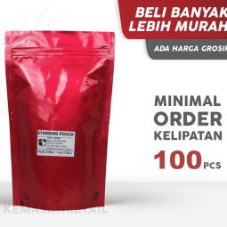 Kemasan Standing Pouch Aluminium Merah Glossy Zipper 18x29 1100gr