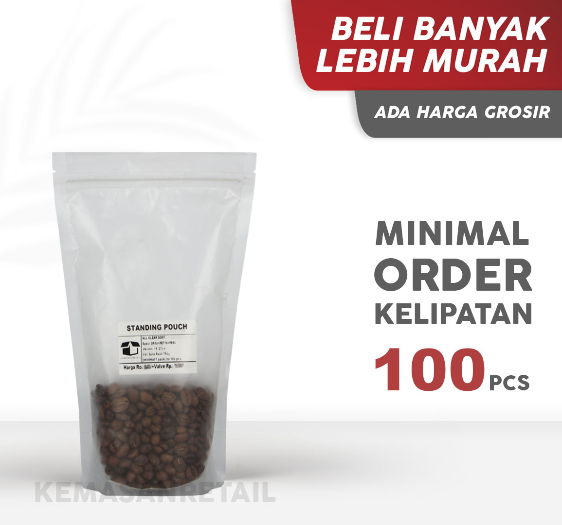 Kemasan Standing Pouch Transparan Bening Doff 16x27 750gr