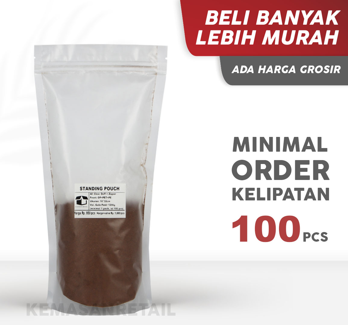 Kemasan Standing Pouch Transparan Bening Doff 16x32 1000gr
