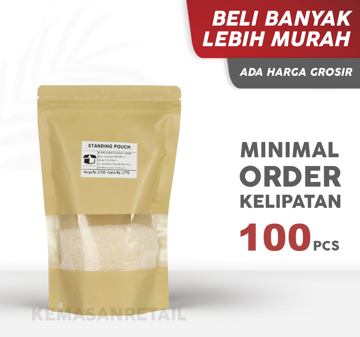 Kemasan Standing Pouch Ecopack Lithopaper Zipper Window 16x25.5 750gr