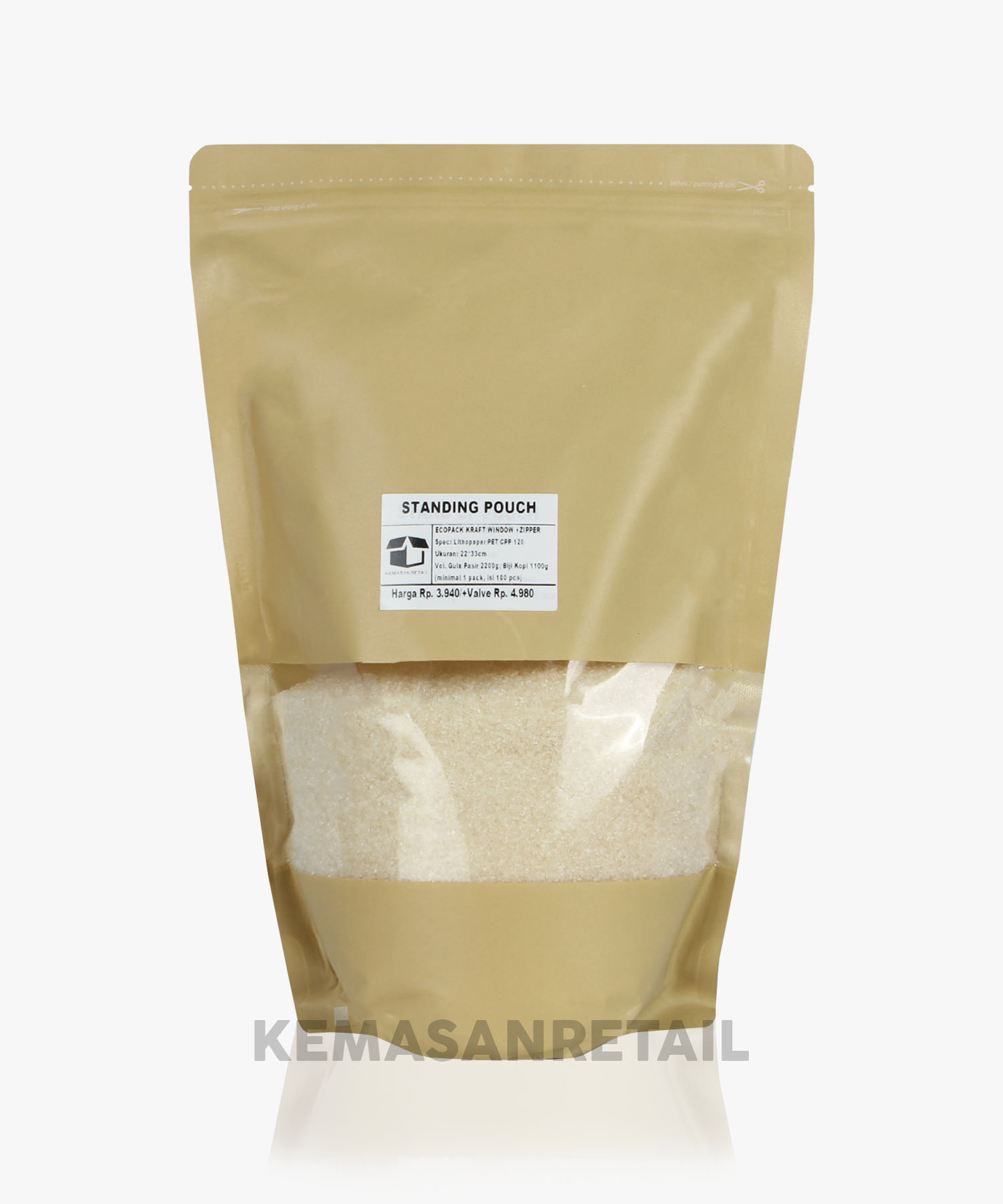 Kemasan Standing Pouch Ecopack Lithopaper Zipper Window 22.5x33 2200gr - Image 2