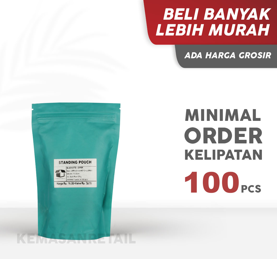 Kemasan Standing Pouch Zipper Blue Matte Biru Muda Tosca 13x20 250g